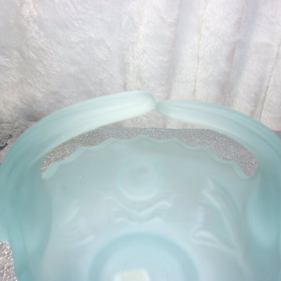 H-267 IMPERIAL GLASS FROSTED BLUE SPLIT HANDLE BASKET - Picture 9 of 15